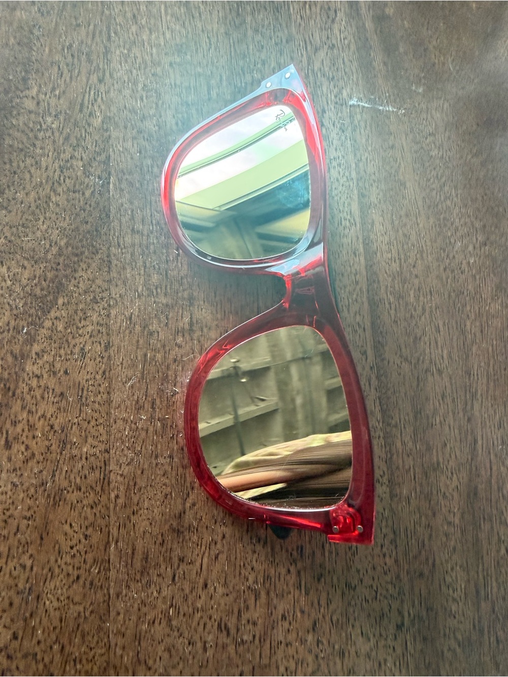 Ray-Ban Red Transparent Frame Sunglasses with Mirrored Lenses